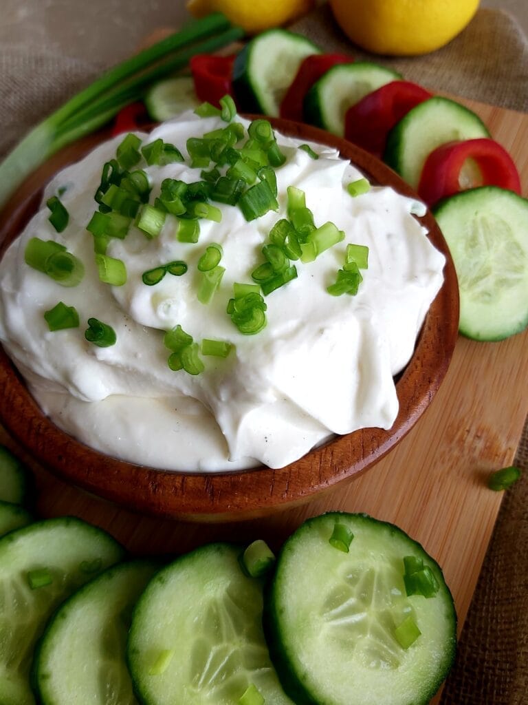 Classic Sour Cream Dip with Garlic and Spring Onions